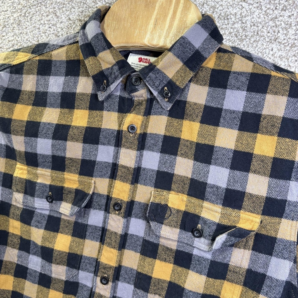 Fjallraven Skog Shirt M Mens XL Slim Fit Yellow Black Plaid Flannel 81353